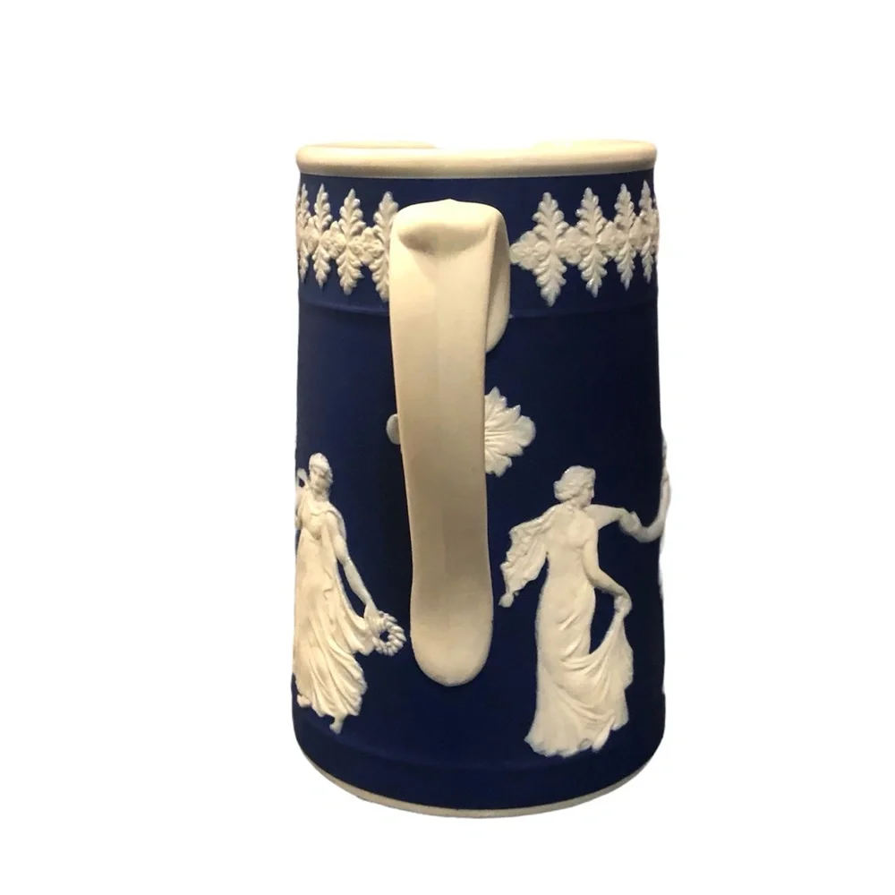 DUDSON HANLEY JASPERWARE BLUE WITH WHITE RAISED RELIEF NEOCLASSICAL PITCHER